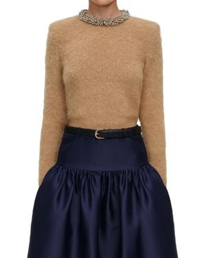 Self-Portrait Fitted Sweater With Pearl Embellishments - Blue