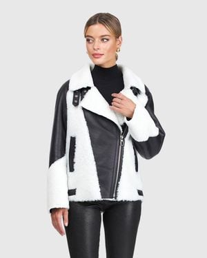 Gorski Shearling Lamb Zip Moto Jacket - White