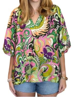 J joy Puff Sleeve Peasant Top - Multicolor