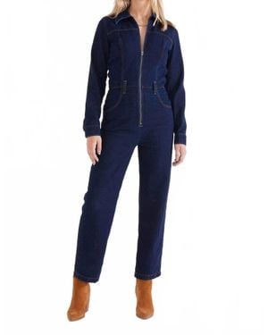 eTica Farrah Zipper Front Denim Jumpsuit - Blue