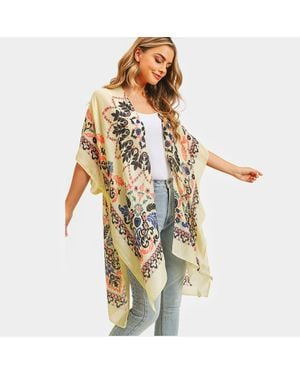 TRUEDAMES Bohemian Print Cover Up Kimono Poncho - Metallic