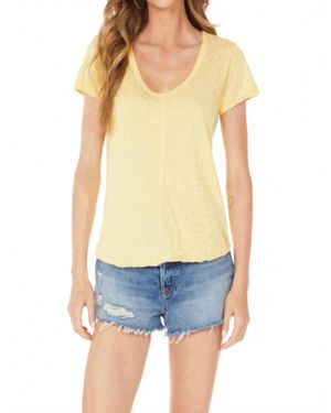 Bobi Short Sleeve Center Seam V Neck Tee - Blue