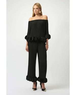 Joseph Ribkoff Gia Georgette Wide Leg Pleated Pants - Black