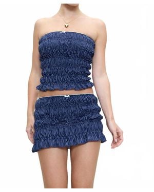 Frankie's Bikinis Jolie Crepe Strapless Shirt - Blue