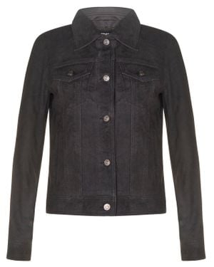 Infinity Leather Goat Suede Trucker Jeans Jacket-Astoria - Black