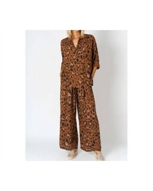 Look Mode Usa Cheetah Print Wide Leg Pants - Brown