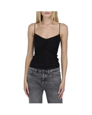 7 For All Mankind Ruched Cotton Camisole - Black