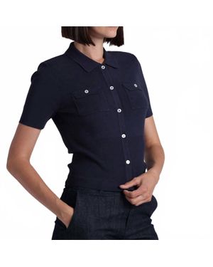 Minnie Rose Short Sleeve Collar Shirt With Pockets - Blue