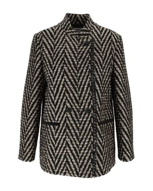 forte_forte Textured Chevron Pattern Over-Jacket With High Collar - Black