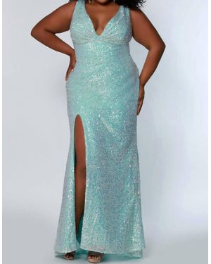 Sydney's Closet V-Neck Full Sequin Gown - Blue