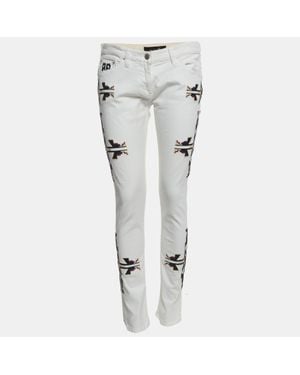 Isabel Marant Geometric Embroidered Denim Slim Fit Jeans L/Waist - White