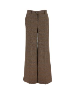 P.A.R.O.S.H. Houndstooth Wool-Blend Wide-Leg Pants - Brown