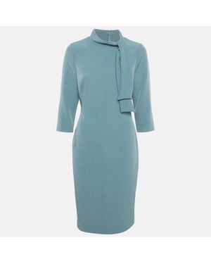 Badgley Mischka Light Crepe Bow Detail Mini Dress - Blue