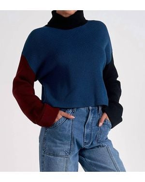 Elan Sweater Mock Neck Top - Blue