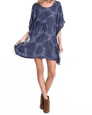 Umgee Bohemian Tassel Dress - Blue