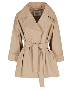 Herno Camel Short Trench Belted Cotton Trench Coat - Natural