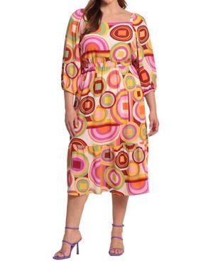 Donna Morgan Abstract Print 3/4 Sleeve Midi Dress - Orange