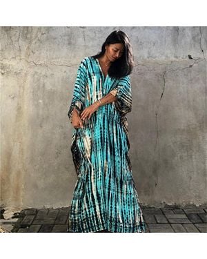 TRUEDAMES Cotton Ombre Beach Robe Loose Striped Bikini Cover-Up Dress, Vacation Maxi Kimono - Blue