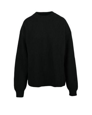 Jil Sander Ribbed Wool Crewneck Sweater With Boxy Silhouette - Black