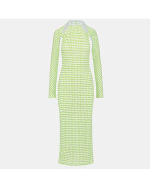 Jacquemus Checkered Print Jersey La Robe Nodi Midi Dress - Green