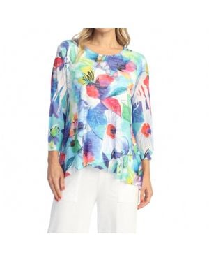 Jess & Jane Burnout Tunic With Mesh Contrast Top - Blue