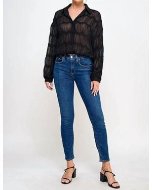 Allie Rose Romantic Sheer Button Front Blouse - Blue
