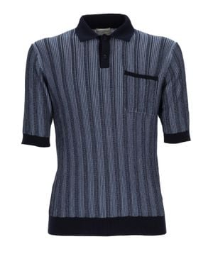 Ballantyne Short-Sleeved Polo Shirt With Vertical Ribbed Stripes - Blue