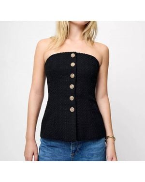 French Connection Structured Tweed Strapless Top - Black