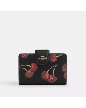 COACH Medium Corner Zip Wallet With Cherry Print - Black