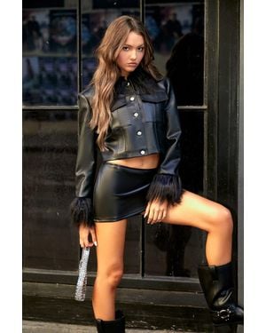 Forever 21 Faux Fur & Leather Trucker Jacket - Black
