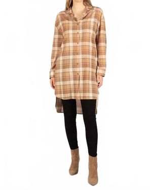 Before You Collection Plaid Button Up Tunic - Natural