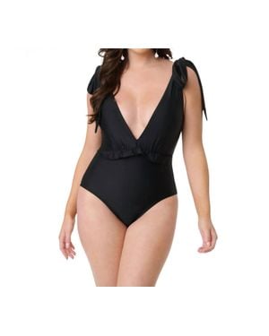 Unique Vintage Plunge One Piece Swimsuit - Black