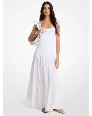 MICHAEL Michael Kors Mk Smocked Cotton Poplin Tiered Maxi Skirt - White