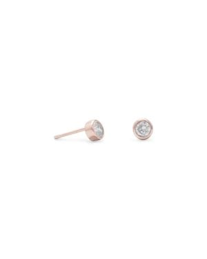 Fashnzfab 14 Karat Rose Plated Stud Earrings With Bezel Set Czs - White