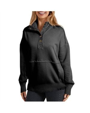 Shewin Snap Collar Cozy Sweatshirt - Black