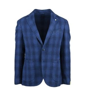 L.B.M. 1911 Light Linen Cotton Rounded Blazer - Blue