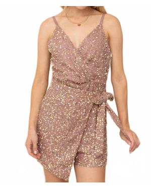 Akaiv Sleeveless Sequins Wrap Romper - Pink