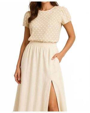 SHANNALEE Linen Long Maxi Skirt With Slit - Natural