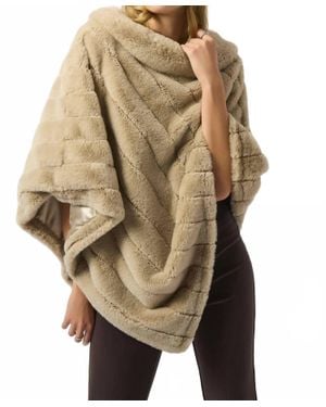 Joseph Ribkoff Faux Fur Textured Striped Poncho - Natural