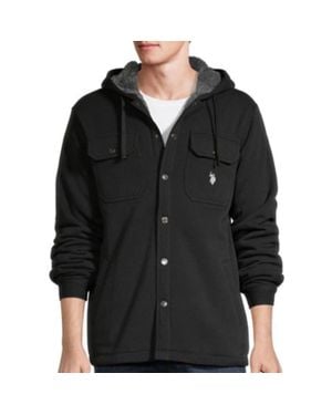 U.S. POLO ASSN. U. S. Polo Assn. Shacket Sherpa Fleece Hooded Button Front Gbo2819 - Black