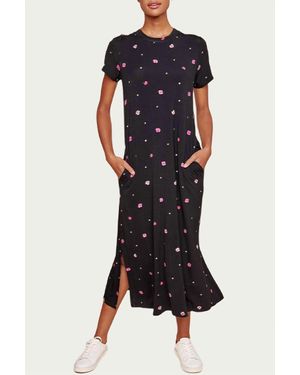 Sugarlips Mika Floral-Print Stretch-Jersey T-Shirt Midi Dress - Black