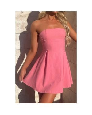 TRUEDAMES Off Shoulder Open Back Knot Pleated Mini Dress - Pink