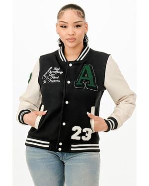 TRUEDAMES Patch Varsity Bomber Jacket - Black