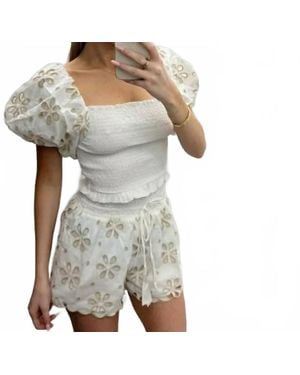 Surf Gypsy Floral Eyelet Puff Sleeve - Gray