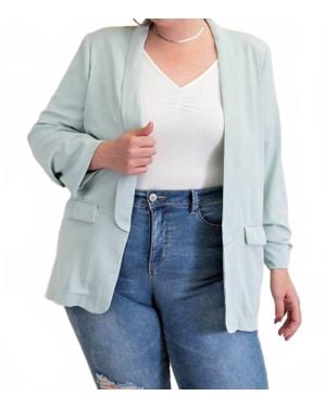 Kori Long Sleeve Button Blazer - Blue