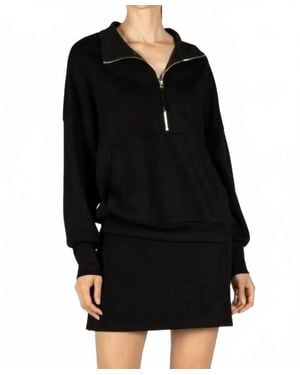 Before You Collection Scuba Modal Zip Up Pullover Top - Black