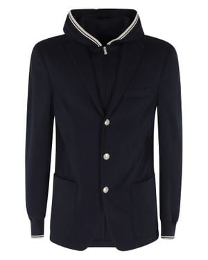 Eleventy Single-Breasted Removable-Hood Cotton Blazer - Blue