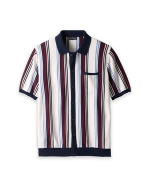 Paul Fredrick Cotton Button Front Polo - Blue
