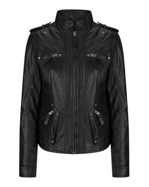 TruClothing Leather Slim Fit Biker Jacket With 4 Pockets - Black