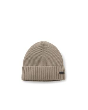 BOSS Rib-Knit Virgin-Wool Beanie With Logo Plaque - Gray